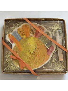 Hallmark Thanksgiving Turkey Serving Dish Spreader Set Ceramic NEW Fall Colors